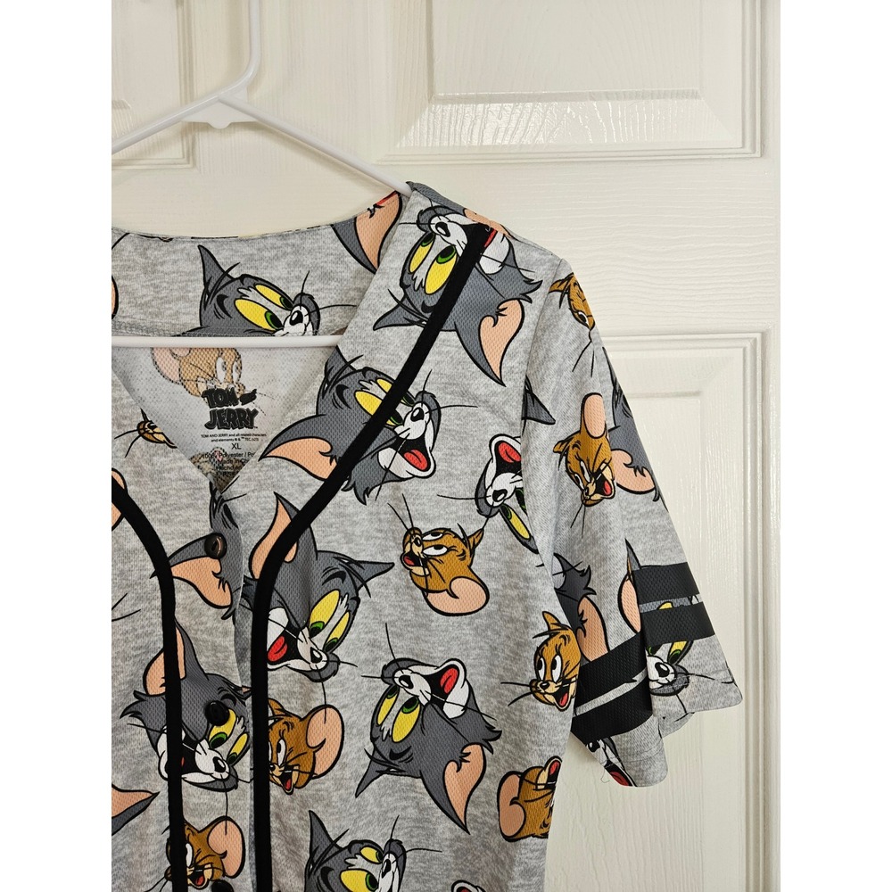 Tom and Jerry Baseball Jersey Cartoon All Over Print Gray Womens XL